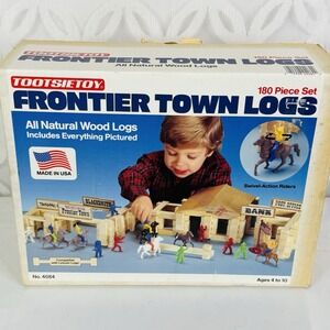 Tootsietoy‎ Frontier Town Logs W/ Cowboy & Indian W/ Horses Lot Lincoln Logs